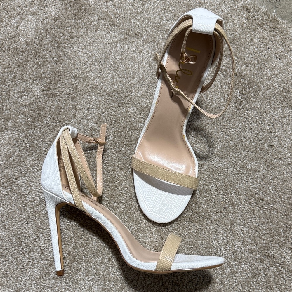 Lulu's White and Tan Strappy Heels